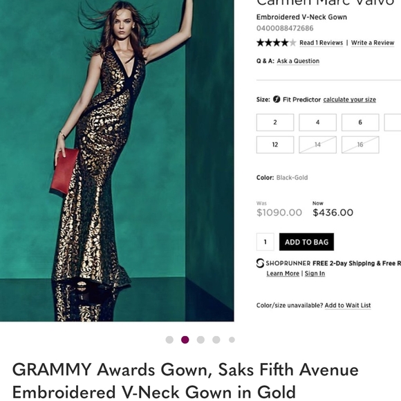 Carmen Marc Valvo Maxi Dress in Gold and Black Sz. 4 - Picture 2 of 9